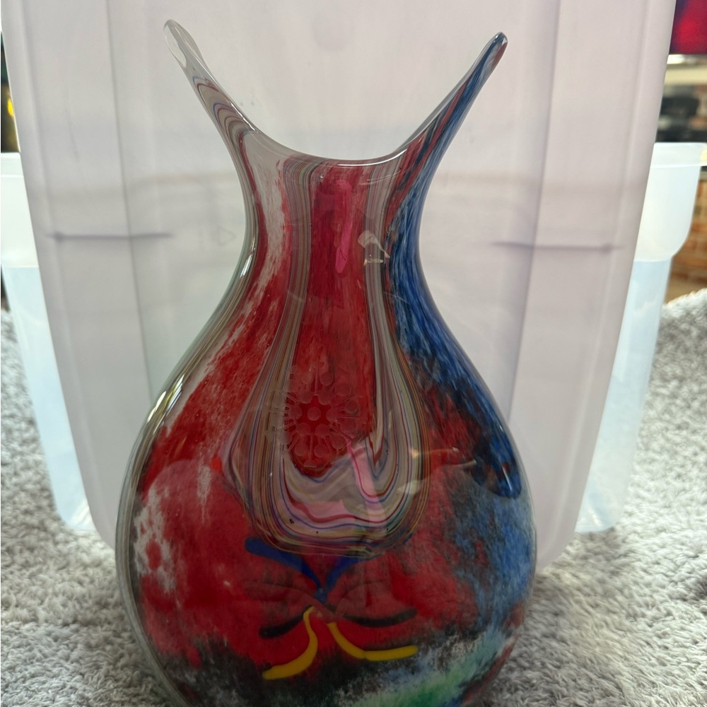 Tupperware Hand Blown Friendship Fountain Engraved layered Glass Art Vase